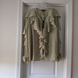 Ruffled Blouse - Sage Green - Size: 1X - (NEW)